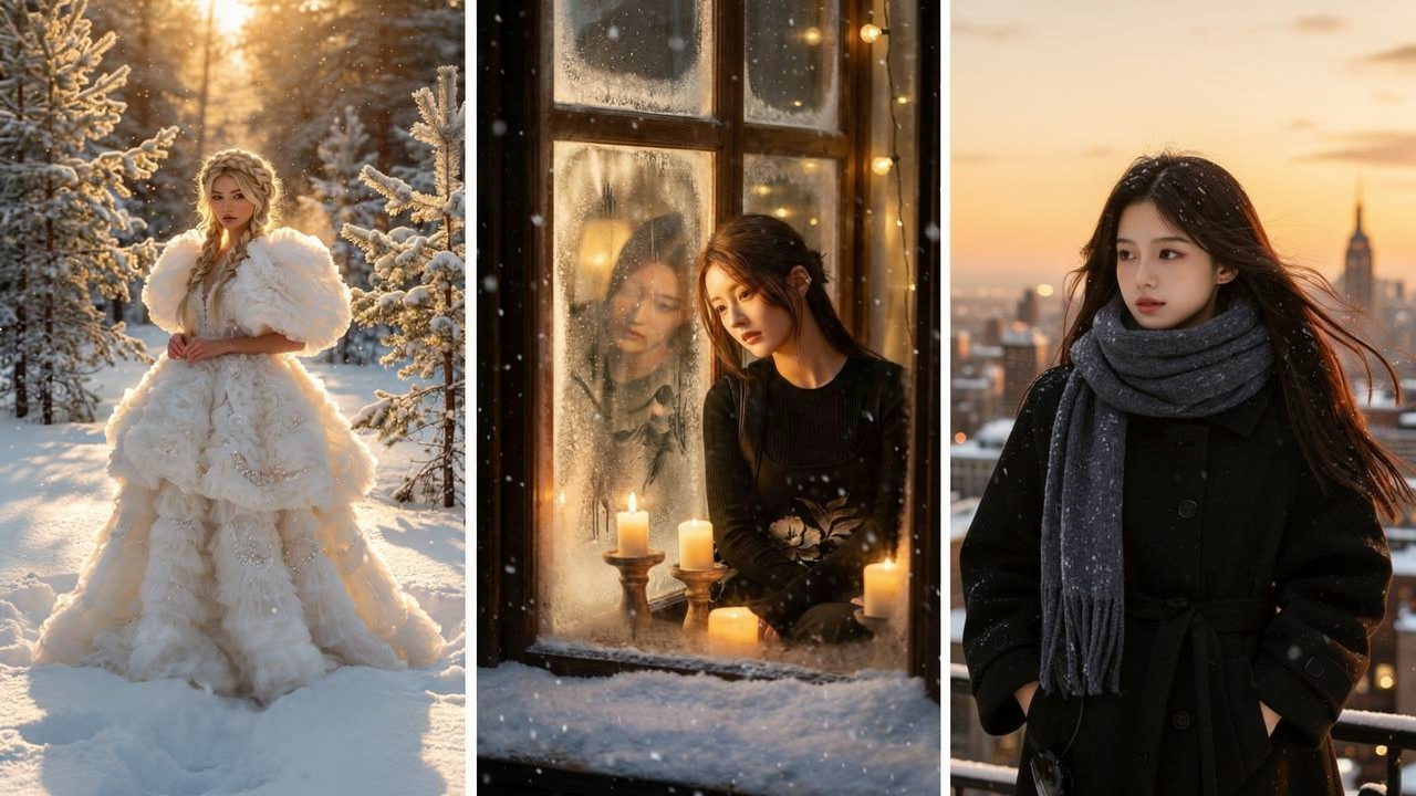 3 different AI snow prompt effects 3 different AI snow prompt effects