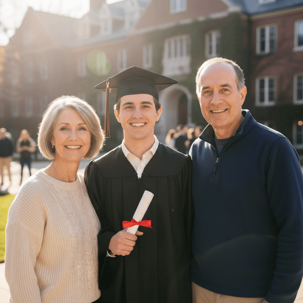 Graduation ceremony group photo base with empty space for adding someone