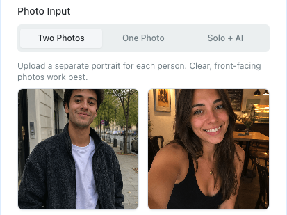 Zwei Porträtfotos oder ein gemeinsames Paarfoto hochladen