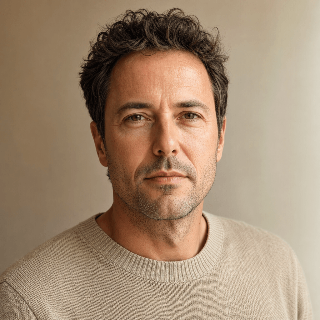 Portrait photo of the father used as a reference for AI compositing