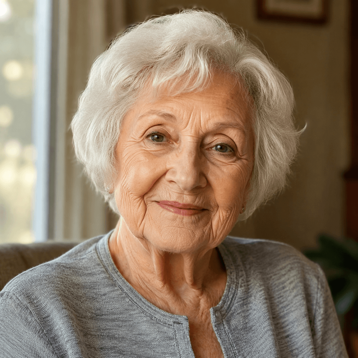Portrait photo of the grandmother used as a reference for AI compositing