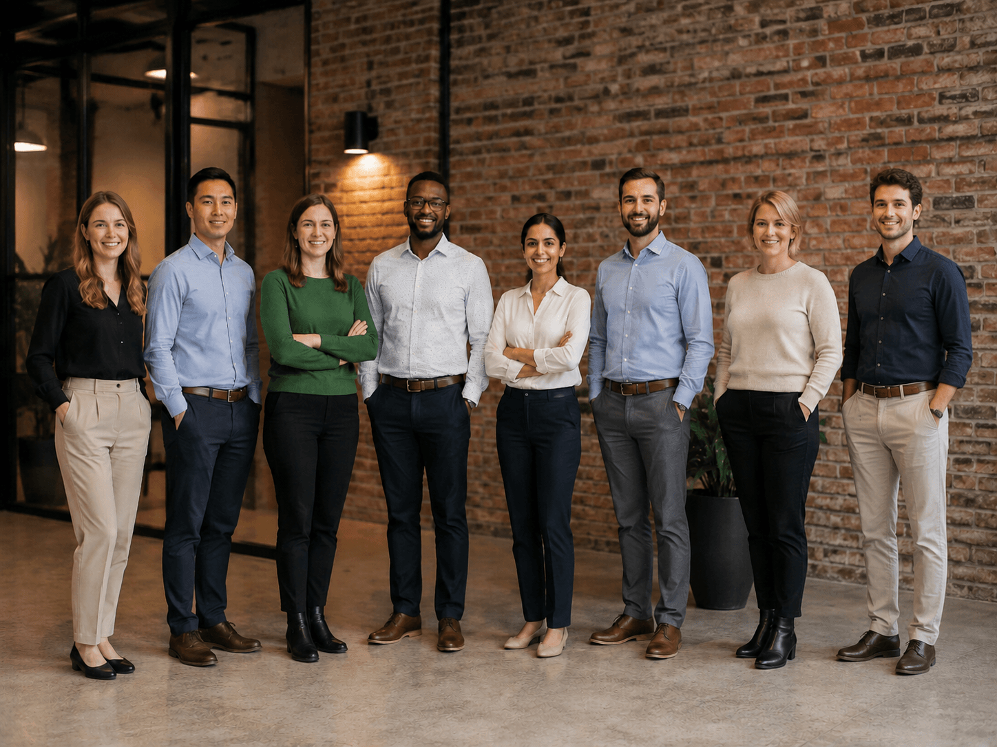 Complete team photo with the absent colleague added naturally