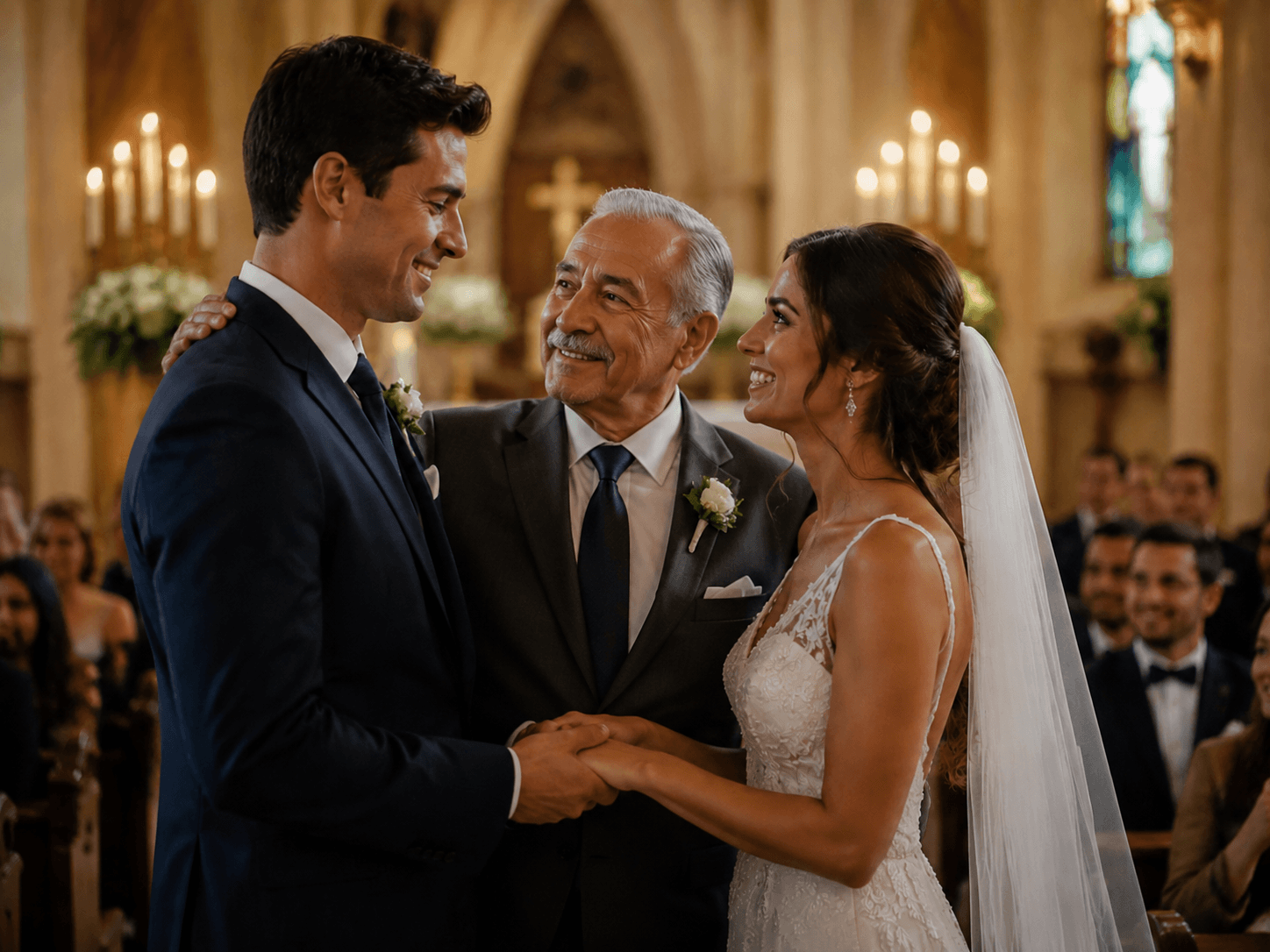 Same wedding ceremony with late grandfather naturally added beside the couple