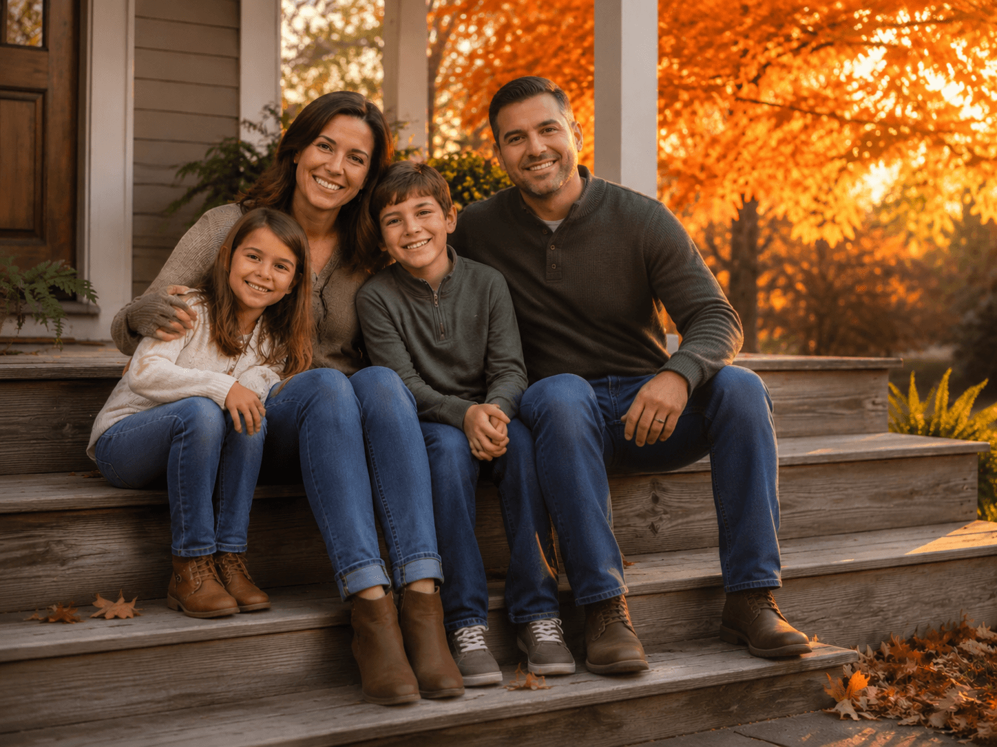 Complete family portrait with father naturally added to the group