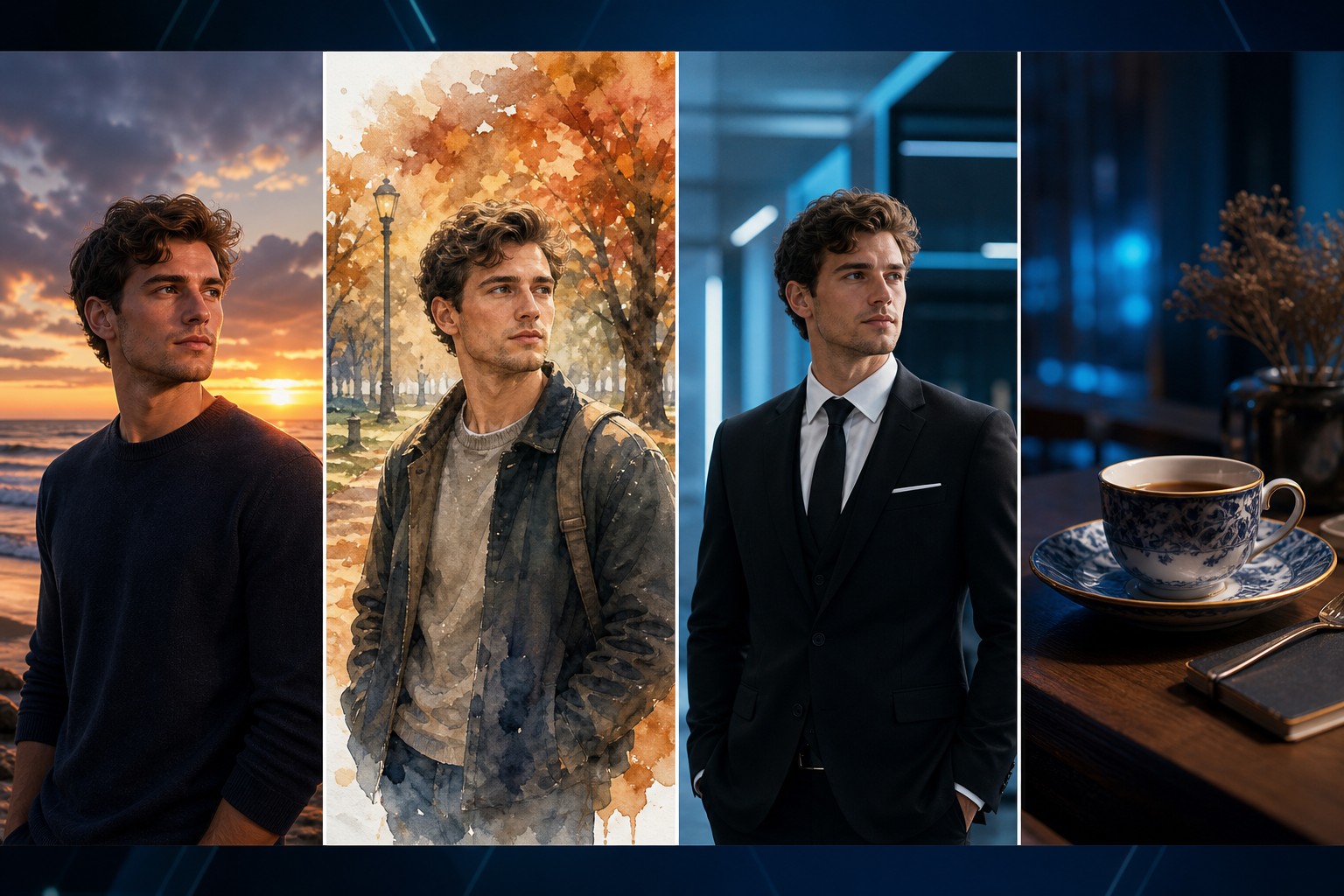 Collage of photos transformed by an AI image changer