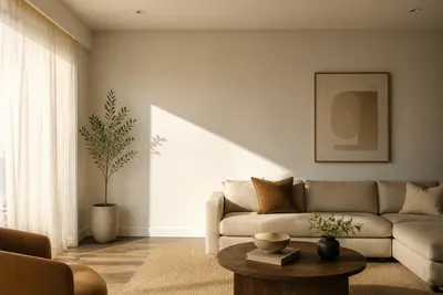 Interior photo with a curtain shadow across a wall for the AI Shadow Remover