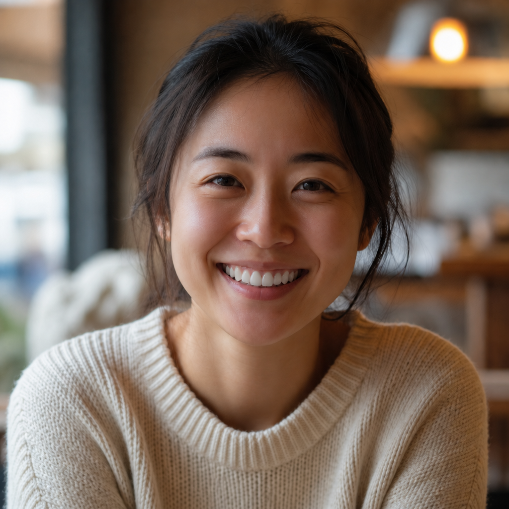 AI-edited portrait with a naturally polished smile