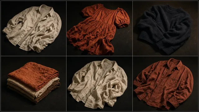 Contact sheet of clothing photos with creases, the kind the Clothes Wrinkle Remover is built to press