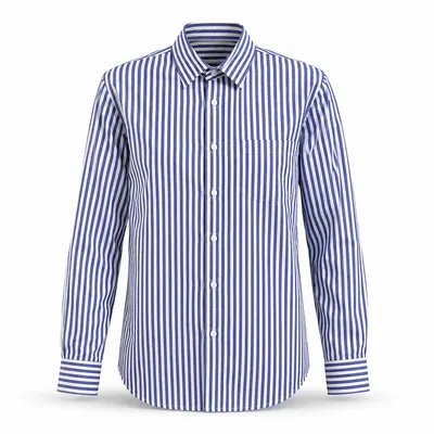 Ghost mannequin product photo of the same striped shirt on a white studio background