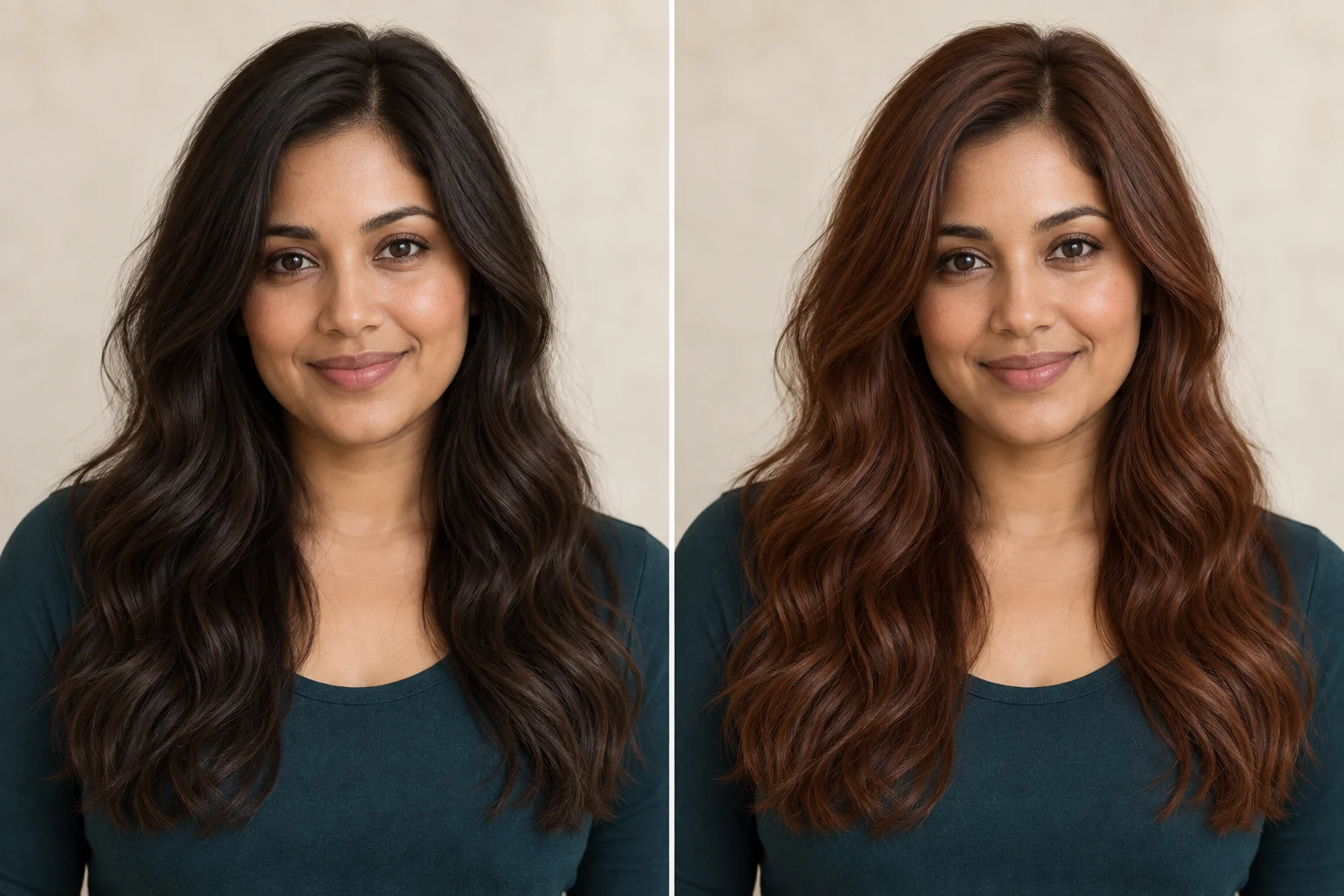 Illustrated long brunette hair compared with copper hair