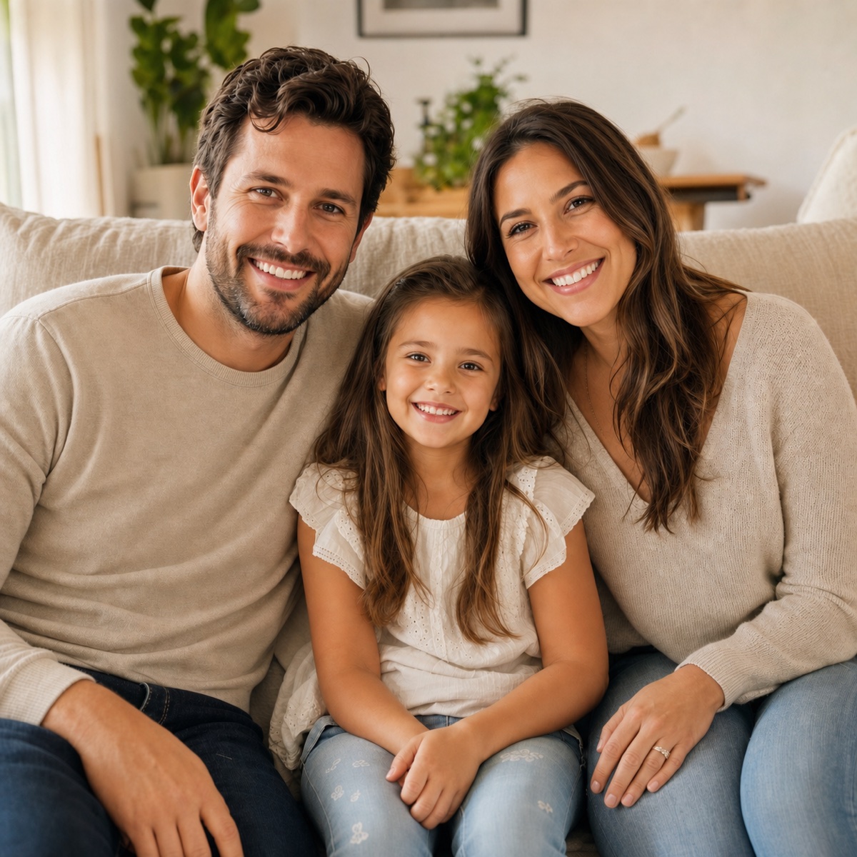 Same family photo with the child's eyes naturally open