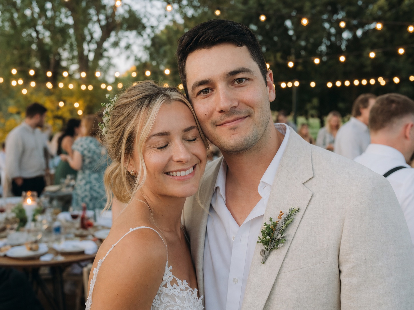 Wedding portrait with the bride blinking before AI correction